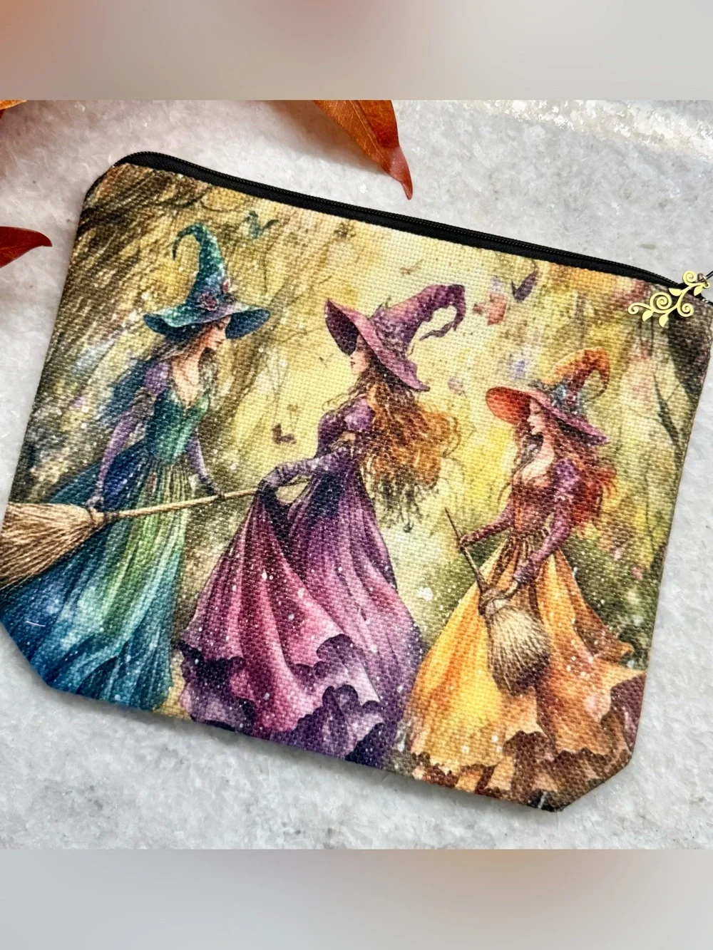 New Fall Halloween Mysterious Forest Witches Zippered Makeup Pencil Bag - 8.5”